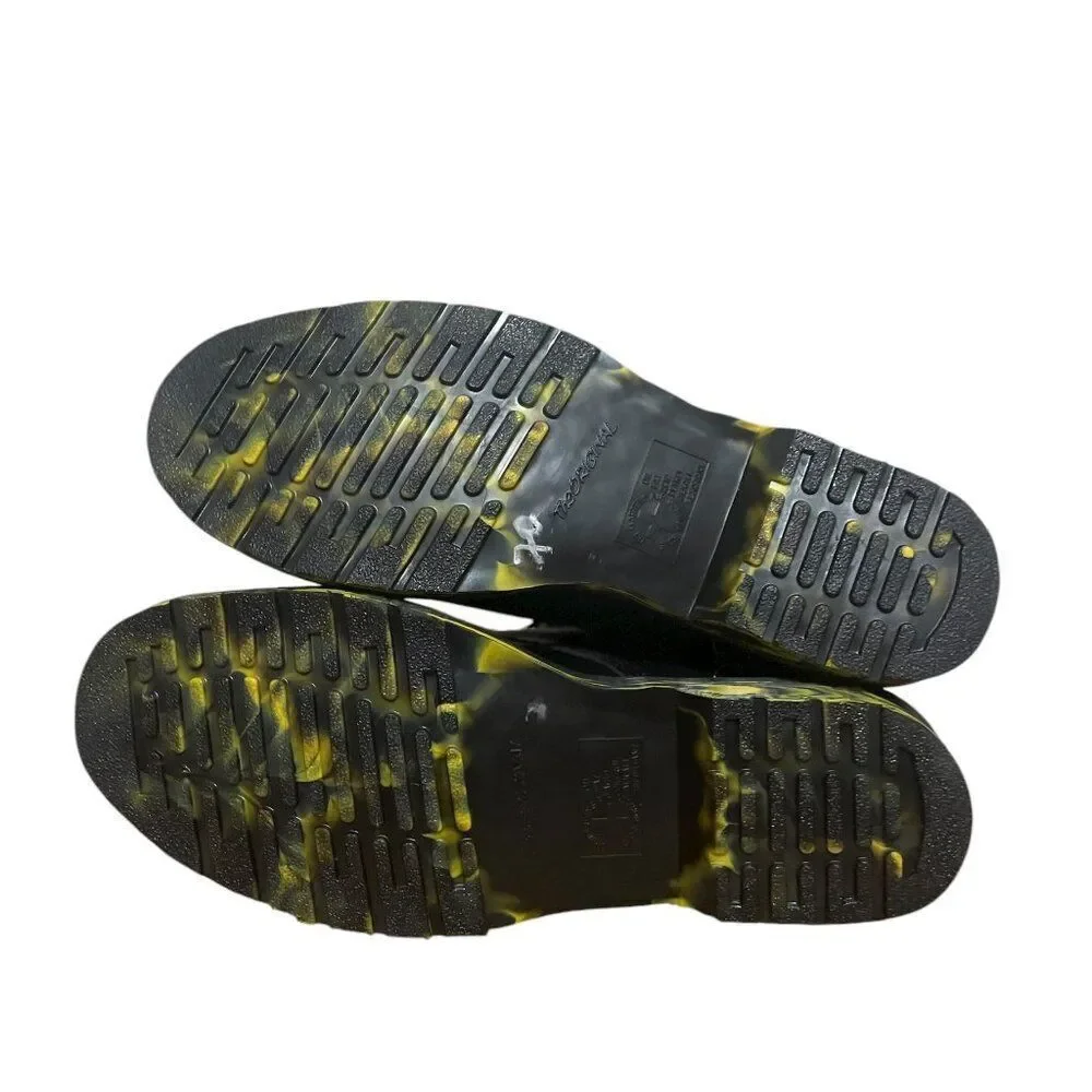 Dr. Martens 1460 marbled black yellow marbled sole leather boots NWOB Size 14